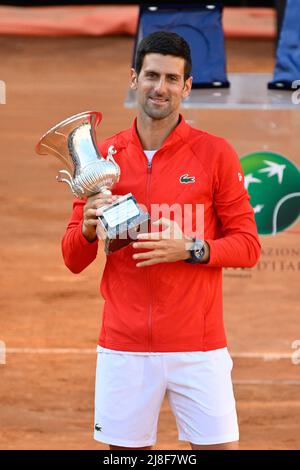 Novak Djokovic (SRB) Gewinner des letzten ATP Master 1000 Internazionali d'Italia gegen Stefanos Tsitsipas (GRE) Turnier in Foro Italico am 15. Mai 2022 Stockfoto