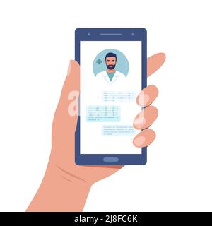 Smartphone-Bildschirm mit männlichem Therapeuten. Video Chat Online-Beratung. Online-medizinische Beratung oder Beratung, Telemedizin, Kardiologie. Vektor Stock Vektor