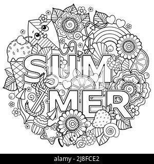 Doodle Vektor Bild für Erwachsene. Set von Sommerelementen für Urlaub, Party und Erholung Stock Vektor