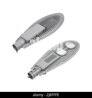 LED-Lampe für Straßenbeleuchtung isoliert auf weißem Hintergrund. Outdoor-LED-Beleuchtung für die Montage auf Stützen, Masten, Masten, Masten. Stockfoto