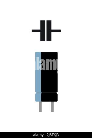 Kondensator. Funkkomponente. Funkelektronik. Symbolische Bezeichnung. Isoliert auf weißem Hintergrund. Symbol für ein einzelnes Objekt. Vektor. Stock Vektor