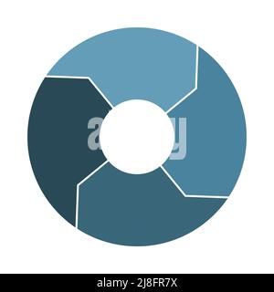 Lebenszykluszirkulation mit 4 Pfeilen. Infograph mit vier dicken Teilen. Infografiken aus blauem Stahl in Marineblau. Flache Vektorgrafik. Stock Vektor