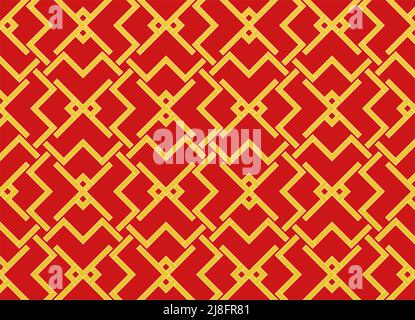 Abstraktes Rotgold-Polygonmuster, geometrisch gestreifter Pfeil-Textur-Hintergrund, japanische Illustration, natürliche Linienkunst Stockfoto