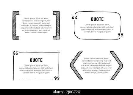 Skizze des Angebotsfelds, Textrahmen festgelegt. Handgezeichnetes Doodle-Stil-Zitat-Feld, Textramelle mit Quadrat, Blase, Klammer-Form. Vektorgrafik. Stock Vektor