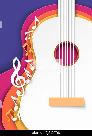 Musikhintergrund mit Gitarre und Noten Design Stock Vektor