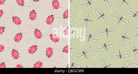 Knalliges Nahtloses Muster mit niedlichem roten Käfer Stock Vektor