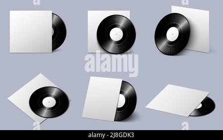 Vinylplatte mit leerem weißen Cover-Vektor-Set Stock Vektor