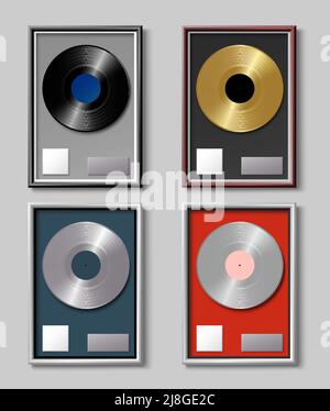 Vinylplatte aus Platin, Gold, Silber, Bronze, neu vergeben Stock Vektor