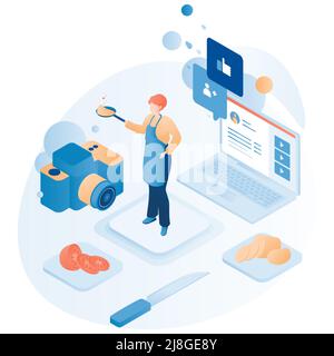 Food blogger Kochen Vektor Koch Pfannkuchen Stock Vektor