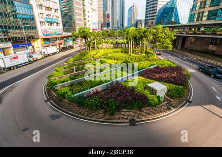 Hongkong, Hongkong-October 25, 2015 - Reisehintergrund mit Gebäude in Hongkong, Transport Hongkong City. Stockfoto