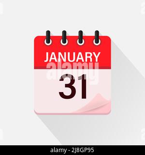 Januar 31, Kalendersymbol mit Schatten. Tag, Monat. Flache Vektorgrafik. Stock Vektor