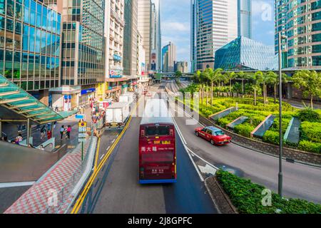Hongkong, Hongkong-October 25, 2015 - Reisehintergrund mit Gebäude in Hongkong, Transport Hongkong City. Stockfoto