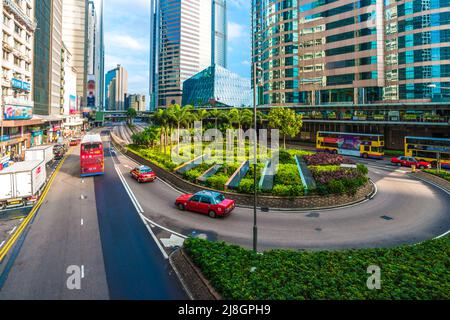 Hongkong, Hongkong-October 25, 2015 - Reisehintergrund mit Gebäude in Hongkong, Transport Hongkong City. Stockfoto