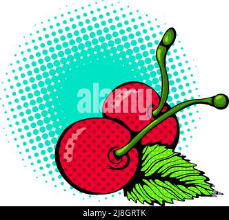 Zwei Aufkleber im Pop-Art-Stil mit Kirschen Stock Vektor