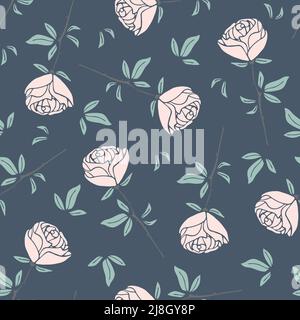 Nahtloses Vektor-Muster mit Rosen auf pastellblauem Hintergrund. Schlichtes romantisches florales Tapetendesign. Dekorative Valentinstag Mode Textil. Stock Vektor