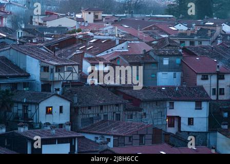 Dächer Jüdisches Viertel Hervas nördlich von Extremadura Häuser zusammen aus adobe, Schlamm, Holz und Fliesen Stockfoto