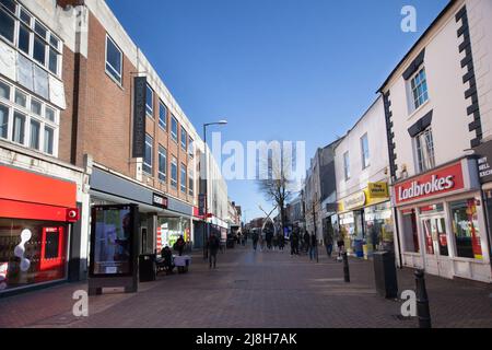 Geschäfte und Unternehmen in der Abington Street in Northampton im Vereinigten Königreich Stockfoto