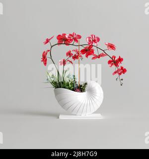 3D Illustration Blumen Vase Dekoration isoliert auf weißem Hintergrund Stockfoto