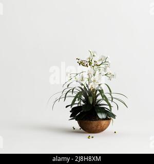 3D Darstellung von Blumen, die isoliert auf weißem Hintergrund gegossen wurden Stockfoto