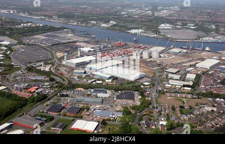 Luftaufnahme von Tyne Dock, Port of Tyne, South Shields, Tyne & Wear Stockfoto