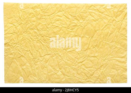 Isoliertes zerknittert gebautes Blatt in hervorragender hellgelber Farbe. Stockfoto