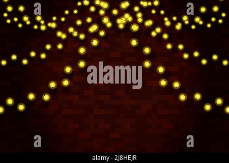 Weihnachten Vektor Illustration Hintergrund Backstein Wand mit festlichen Lichtern über. Stock Vektor