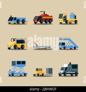 Set von Flughafen-LKW und Maschine Stock Vektor
