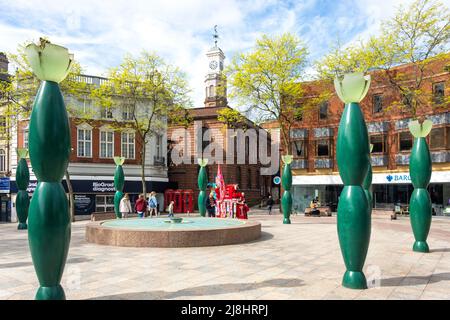 Holy Trinity Church and Fountain of Warrington, Market Gate, Warrington, Ches hire, England, Vereinigtes Königreich Stockfoto