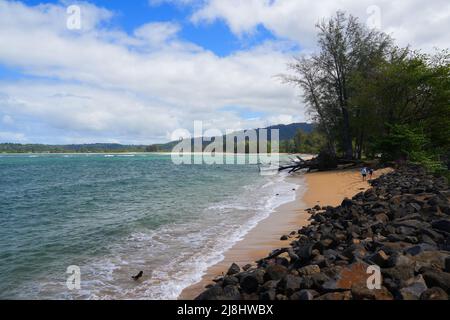 Hanalei Bay an der Nordküste der Insel Kauai in Hawaii, USA Stockfoto