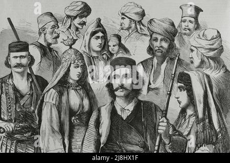 Der dalmatinische Aufstand. Die Einwohner der Provinzen revoltieren gegen die Besatzungskampagne der österreichisch-ungarischen Monarchie in Dalmatien und Bosnien und Herzegowina. Gravur, 1882. Stockfoto