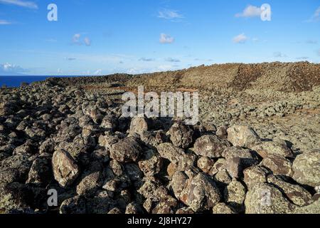 Mo'okini Heuiau im Norden von Big Island, Hawaii - Ruinen eines Tempels der hawaiianischen Religion im Kohala Historical Sites State Monument in der Nähe von Upo Stockfoto