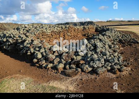 Mo'okini Heuiau im Norden von Big Island, Hawaii - Ruinen eines Tempels der hawaiianischen Religion im Kohala Historical Sites State Monument in der Nähe von Upo Stockfoto