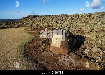 Mo'okini Heuiau im Norden von Big Island, Hawaii - Ruinen eines Tempels der hawaiianischen Religion im Kohala Historical Sites State Monument in der Nähe von Upo Stockfoto