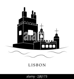 Lissabon, Schwarz-Weiß-Illustration Stock Vektor