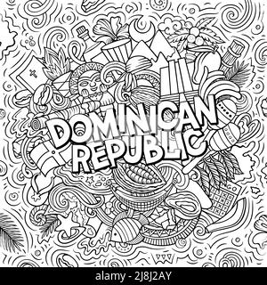Dominikanische Republik handgezeichnete Cartoon Doodle Illustration. Komisches lokales Design. Stock Vektor