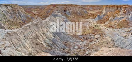 Ein Bentonit-Grat, der vom Agate Plateau zu einer Höhle in einer mesa im Jasper Forest im Petrified Forest National Park Arizona führt. Stockfoto