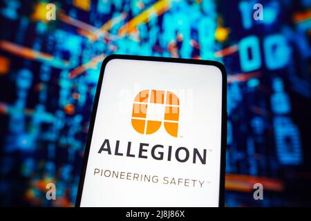 Brasilien. 16.. Mai 2022. In dieser Abbildung wird das Allegion plc-Logo auf einem Smartphone angezeigt. (Foto von Rafael Henrique/SOPA Images/Sipa USA) Quelle: SIPA USA/Alamy Live News Stockfoto