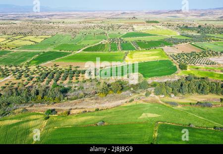 Patchwork-Landschaft, landwirtschaftliche Felder in Nicosia Bereich, Zypern Stockfoto