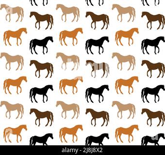 Vektor nahtlose Muster von Pferd Silhouette auf weißem Hintergrund isoliert Stock Vektor
