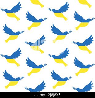 Vektor nahtlose Muster der Taube des Friedens Silhouette mit Ukraine Flagge isoliert auf weißem Hintergrund Stock Vektor