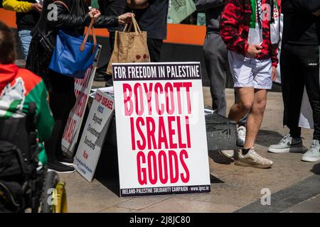 Boykott israelischer Güter für die Freiheit in Palästina, Demonstration der palästinensischen Einwanderungsbevölkerung in Limerick, Irland, Mai 15,2022 Stockfoto