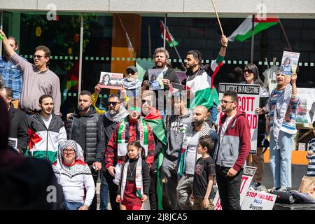 Boykott israelischer Güter für die Freiheit in Palästina, Demonstration der palästinensischen Einwanderungsbevölkerung in Limerick, Irland, Mai 15,2022 Stockfoto