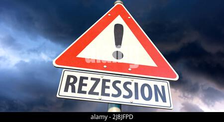 Straßenschild: RISIKO Rezessionsrisiko Stockfoto