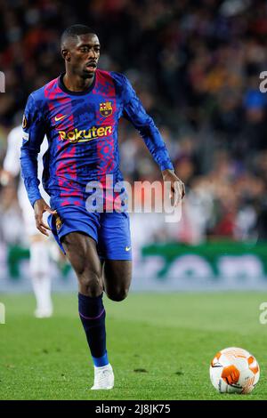 BARCELONA - APR 14: Ousmane Dembele in Aktion während des UEFA Europa League-Spiels zwischen dem FC Barcelona und Eintracht Frankfurt im Camp Nou Stadium Stockfoto