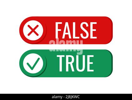 Wahre Tatsache und falsche Mythos Symbol Vektor gesetzt. Stock Vektor