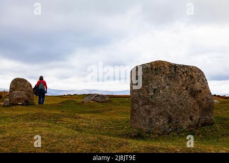 Fingals Kessel-Sitz, Machrie Moor, Isle of Arran, Schottland. Legendäre Seite, die mit Fingal, alias Fionn Mac Cumhail, einem irischen Riesen, verbunden ist Stockfoto