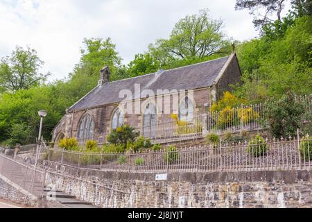 New Lanark New Lanark Village Church wird auch als Community Village Hall, World Heritage Site, Lanark, South Lanarkshire, Schottland, VEREINIGTES KÖNIGREICH Stockfoto