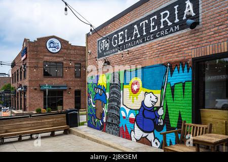 STG Gelateria, eine handgefertigte italienische Eisdiele im Cherry Street District in der Innenstadt von Tulsa, Oklahoma. (USA) Stockfoto