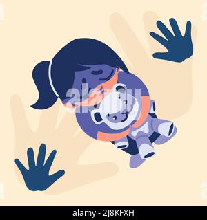 Kindesmissbrauch, trauriges Mädchen mit Teddy Stock Vektor