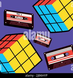 Retro-Würfel und Kassette Stock Vektor